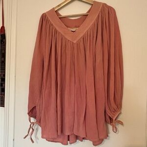 Vintage 70s pink gauzey mini dress / tunic top